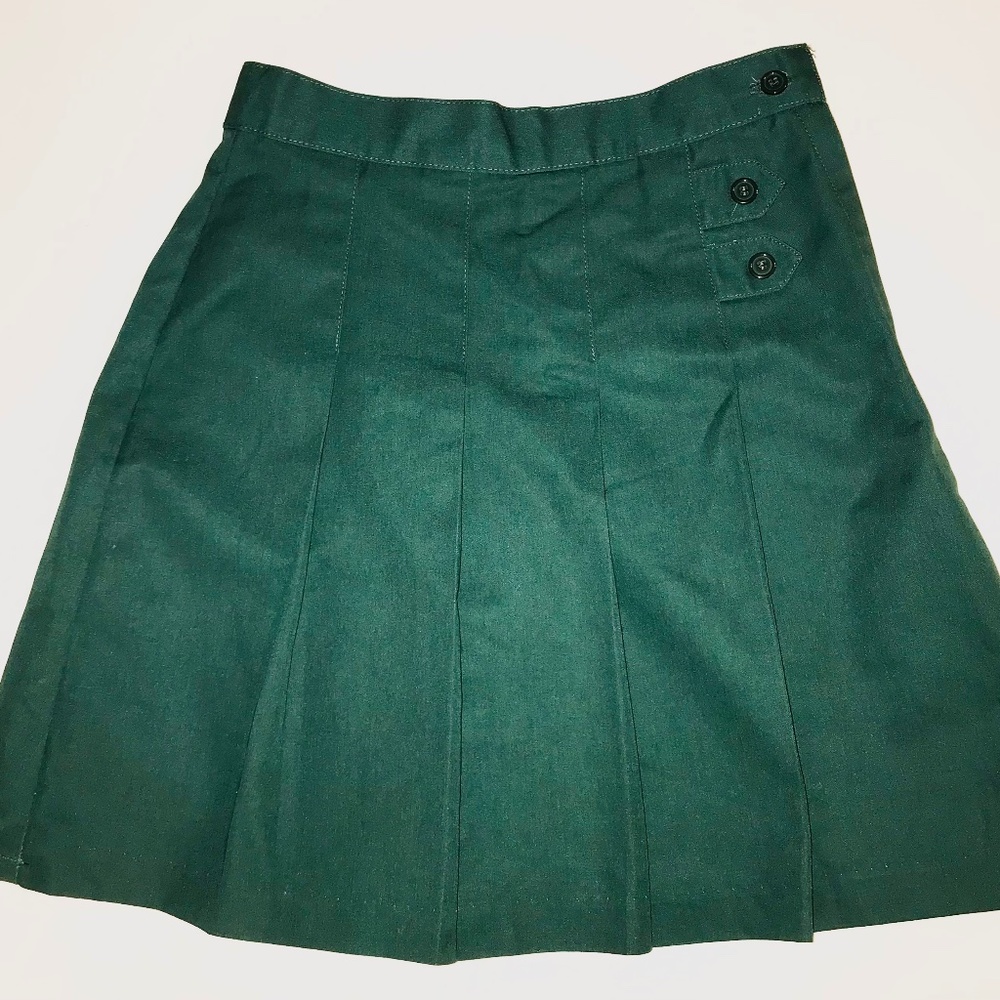 Cherokee Girls Dark Green Pleated School Uniform Skort Side Zip Button Size 3/4